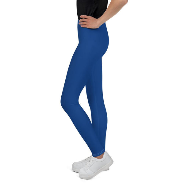 Teal Blue Solid Color Designer Youth Sports Gym Elastic Comfy Leggings -  Made in USA/EU