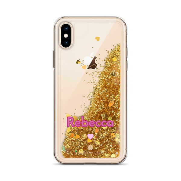Custom Name Sparkle iPhone Case, Liquid Glitter Phone Case-Heidi Kimura Art LLC-Gold-iPhone X/XS-Heidi Kimura Art LLC