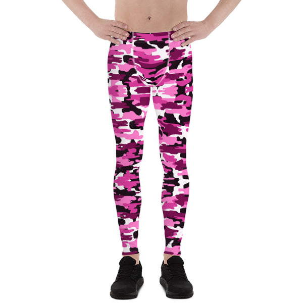 Pink Camo Print Men's Leggings, Purple Pink Camo Camouflage Military Army Abstract Print Sexy Meggings Men's Workout Gym Tights Leggings, Costume Rave Party Fashion Compression Tight Pants - Made in USA/ EU (US Size: XS-3XL)