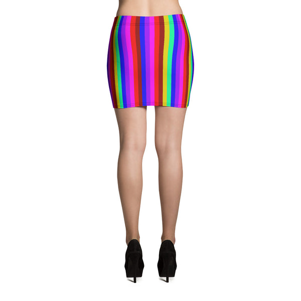 Gay Pride Rainbow Stripe Skirt, Women's Mini Skirt-Made in USA/EU-Heidi Kimura Art LLC-Heidi Kimura Art LLC Rainbow Striped Women's Mini Skirt, Rainbow Striped Gay Pride Parade Print Alluring Women's Mini Skirt - Made in USA/ EU (US Size XS-XL)