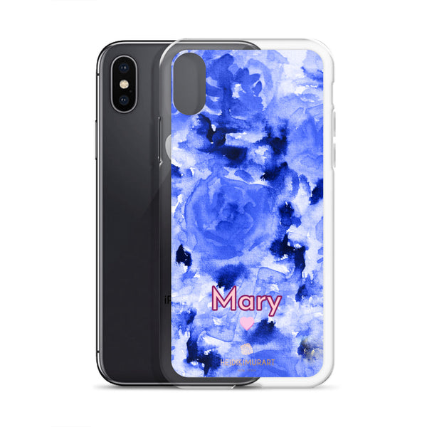 Custom Name Blue Floral iPhone Case, Personalized Phone Case-Heidi Kimura Art LLC-Heidi Kimura Art LLC