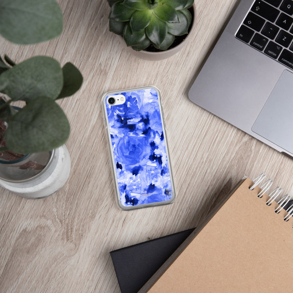 Blue Floral Print iPhone Case, Rose Flower Phone Case-Printed in USA/EU-Heidi Kimura Art LLC-Heidi Kimura Art LLC