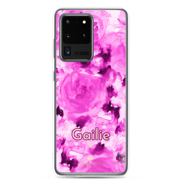 Pink Rose Floral Samsung Case, Personalized Custom Name Flower Print Phone Case-Heidi Kimura Art LLC-Samsung Galaxy S20 Ultra-Heidi Kimura Art LLC