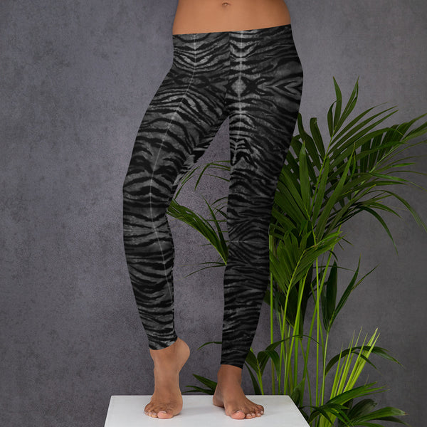 Black Tiger Striped Causal Leggings, Animal Print Women's Tights - Made in USA/EU-Heidikimurart Limited -Heidi Kimura Art LLC