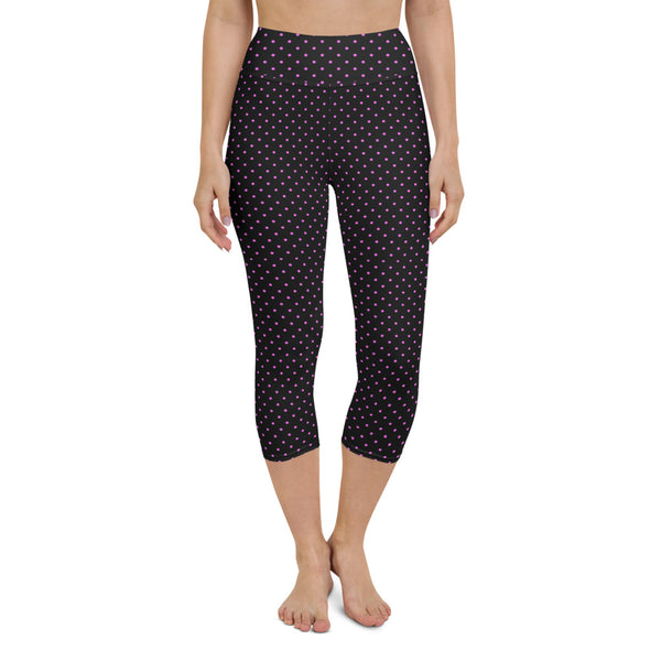 Polka Dots Yoga Capri Leggings, Women's Cute Dotted Capris Tights-Made in USA/EU-Heidi Kimura Art LLC-Heidi Kimura Art LLC