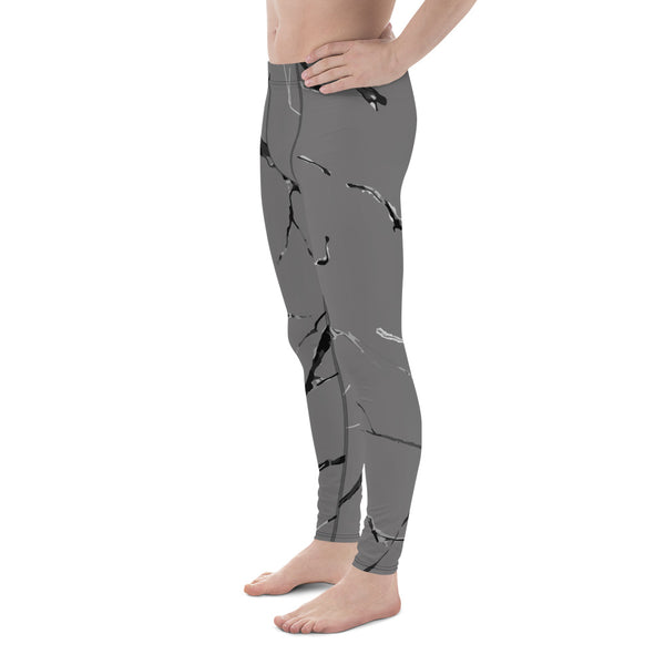 Gray Marble Print Sexy Meggings, Elastic Comfy Men's Running Leggings-Made in USA/EU-Men's Leggings-Heidi Kimura Art LLC