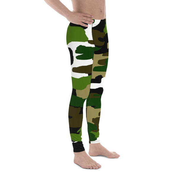 Green White Camouflage Military Amy Print Men's Leggings Tights - Made in USA/EU-Men's Leggings-Heidi Kimura Art LLC