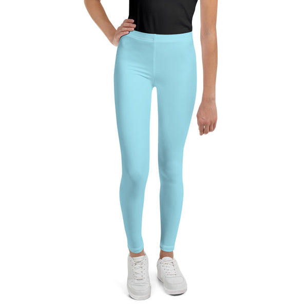 Light Pastel Blue Solid Color Premium Youth Leggings Workout Tights - Made in USA/EU-Youth's Leggings-8-Heidi Kimura Art LLC