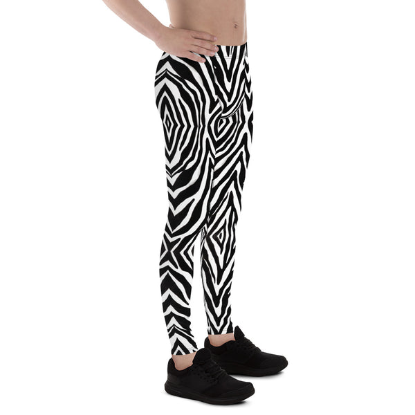 Zebra Men's Leggings, White Black Animal Print Meggings Tights-Made in USA/EU-Heidi Kimura Art LLC-Heidi Kimura Art LLC