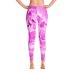 Pink Rose Floral Print Women's Long Casual Leggings/ Running Tights - Made in USA/EU-Casual Leggings-XS-Heidi Kimura Art LLC