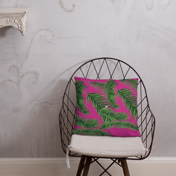 Green Deep Pink Tropical Palm Leaf Print 20”x12”, 18"x18" Basic Pillow Case - Made in USA-Pillow-18×18-Heidi Kimura Art LLC