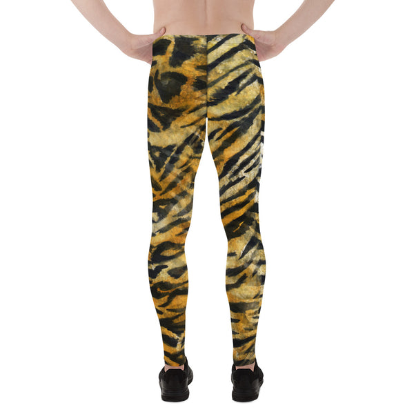 Orange Tiger Stripe Animal Print Men's Running Leggings & Run Tights- Made in USA/EU-Men's Leggings-Heidi Kimura Art LLC