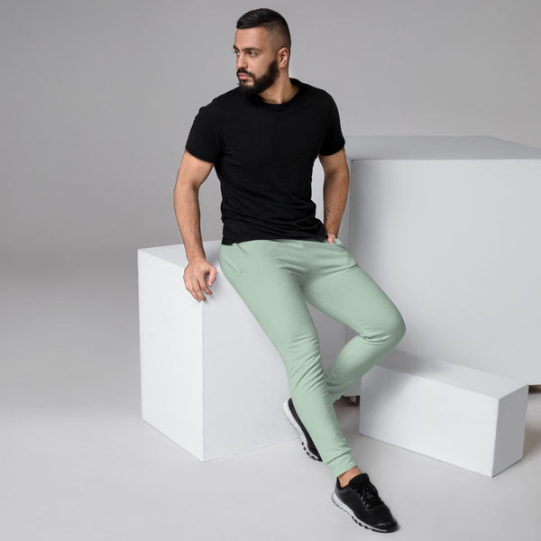 Pale Green Men's Joggers, Best Light Green Solid Color Sweatpants For Men, Modern Slim-Fit Designer Ultra Soft & Comfortable Men's Joggers, Men's Jogger Pants-Made in EU/MX (US Size: XS-3XL)