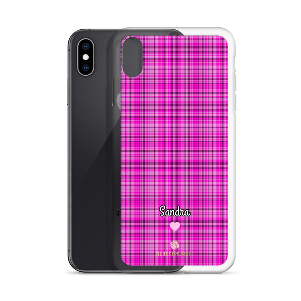 Personalized Pink Tartan iPhone Case, Custom Name Plaid Print Phone Case-Heidi Kimura Art LLC-Heidi Kimura Art LLC