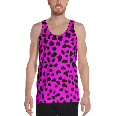 Hot Pink Cow Print Stylish Men's Unisex Tank Top - Made in USA (US Size: XS-2XL)-Men's Tank Top-XS-Heidi Kimura Art LLC Hot Pink Cow Print Tank Top, Hot Pink Cow Animal Print Stylish Premium Quality Men's or Women's Best Unisex Tank Top - Made in USA/ Europe (US Size: XS-2XL)