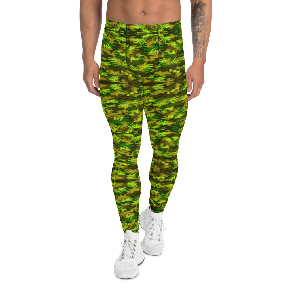 Green Camo Men's Leggings-Heidikimurart Limited -XS-Heidi Kimura Art LLCGreen Camo Print Meggings, Camouflage Military Green Army Print Men's Yoga Pants Running Leggings & Fetish Tights/ Rave Party Costume Meggings, Compression Pants- Made in USA/ Europe/ MX (US Size: XS-3XL)