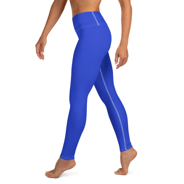 Solid Blue Color Premium Women's Long Yoga Leggings Pants Tights- Made in USA/ EU-Leggings-Heidi Kimura Art LLC Blue Women's Yoga Pants, Women's Solid Blue Bright Solid Color Yoga Gym Workout Tights, Long Yoga Pants Leggings Pants, Plus Size, Soft Tights - Made in USA/ EU, Women's Sharp Blue Solid Color Active Wear Fitted Leggings Sports Long Yoga & Barre Pants (US Size: XS-XL)