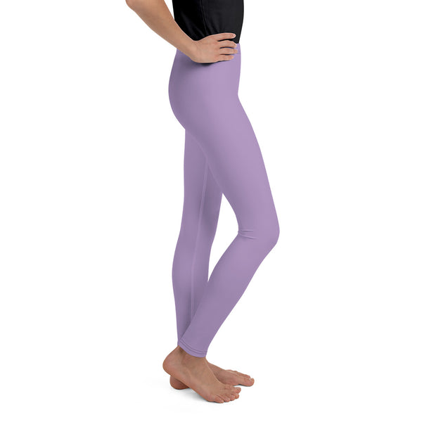 Lavender Purple Solid Color Youth Gym Sports Comfy Tights Leggings- Made in USA/EU-Youth's Leggings-Heidi Kimura Art LLC