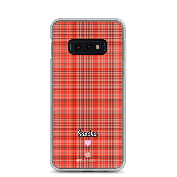 Personalized Red Plaid Samsung Case, Custom Name Tartan Print Phone Case-Heidi Kimura Art LLC-Samsung Galaxy S10e-Heidi Kimura Art LLC