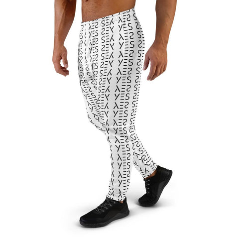 Yes Graphic Black and White Print Men's Joggers Casual Sweatpants - Made in EU-Men's Joggers-Heidi Kimura Art LLC