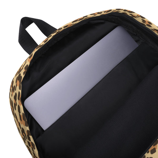 Brown Leopard Animal Print Unisex School Travel Backpack Bag- Made in USA/EU-Backpack-Heidi Kimura Art LLC