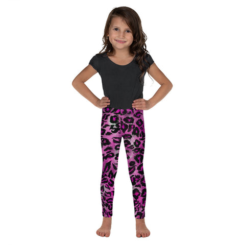 Pink Leopard Animal Print Premium Kid's Leggings, Cute Leopard Pants- Made in USA/EU-Kid's Leggings-2T-Heidi Kimura Art LLC