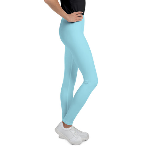 Light Pastel Blue Solid Color Premium Youth Leggings Workout Tights - Made in USA/EU-Youth's Leggings-Heidi Kimura Art LLC