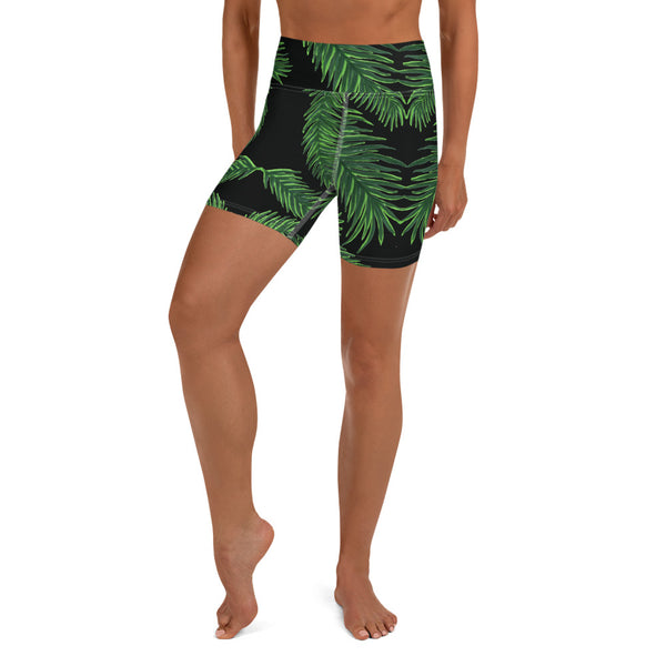 Green Palm Leaf Yoga Shorts, Tropical Leaves Print Women's Short Tights-Made in USA/EU-Heidi Kimura Art LLC-Heidi Kimura Art LLC Green Palm Leaf Yoga Shorts, Tropical Leaves Print Women's Elastic Stretchy Shorts Short Tights -Made in USA/EU (US Size: XS-3XL) Plus Size Available, Tight Pants, Pants and Tights, Womens Shorts, Short Yoga Pants