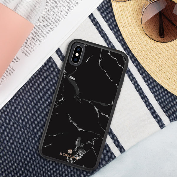 Black Marble Eco-Friendly Phone Case, Marble Print Biodegradable iPhone Case-Heidi Kimura Art LLC-iPhone XS Max-Heidi Kimura Art LLC