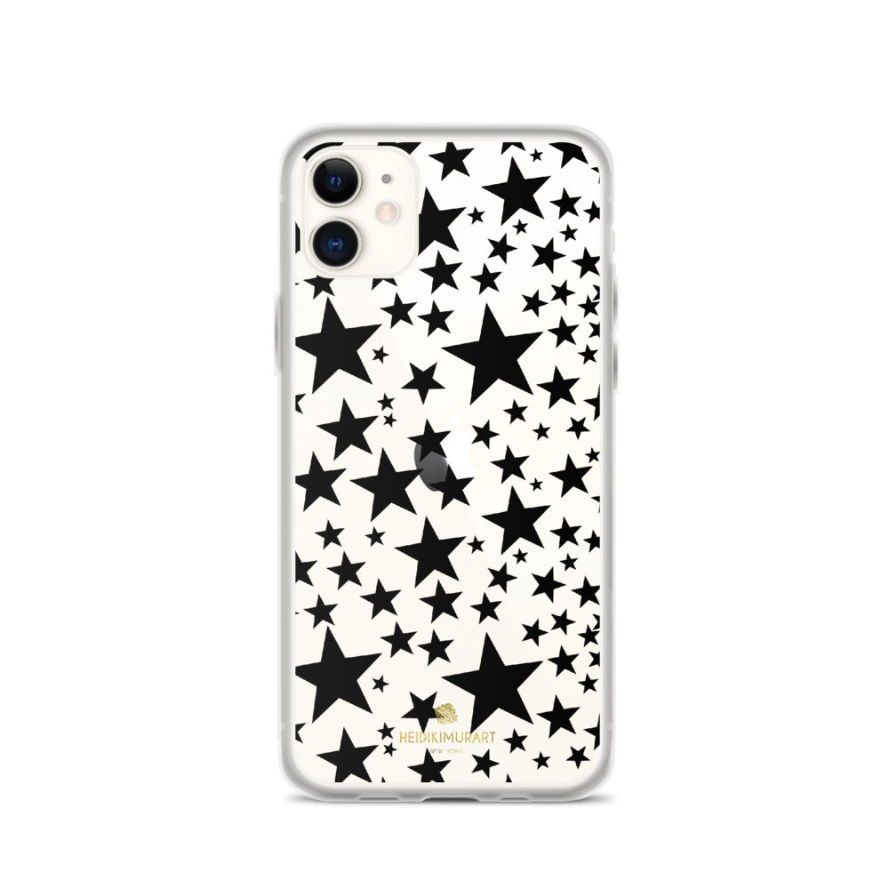Black Stars Pattern Print Transparent Clear Designer iPhone Phone Case- Made in USA/EU-Phone Case-iPhone 11-Heidi Kimura Art LLC