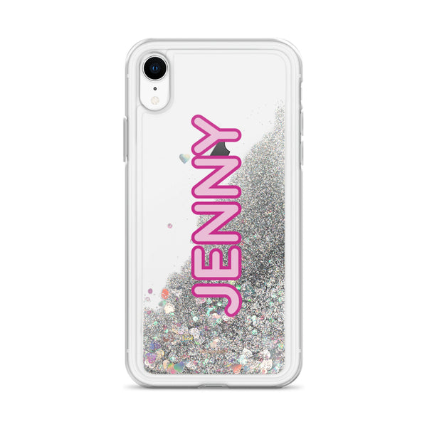 Custom Name Liquid Glitter Phone Case, Personalized Best iPhone Case-Heidi Kimura Art LLC-Silver-iPhone XR-Heidi Kimura Art LLC
