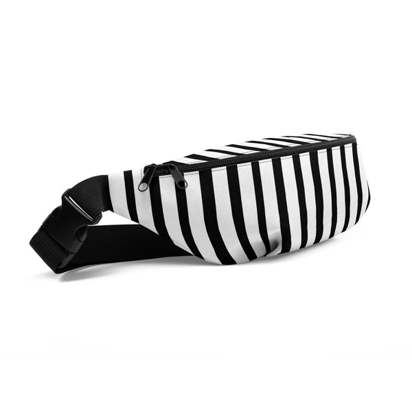 Modern Monochrome Black White Stripe Print Designer Fanny Pack Belt Bag-Made in USA-Fanny Pack-Heidi Kimura Art LLC