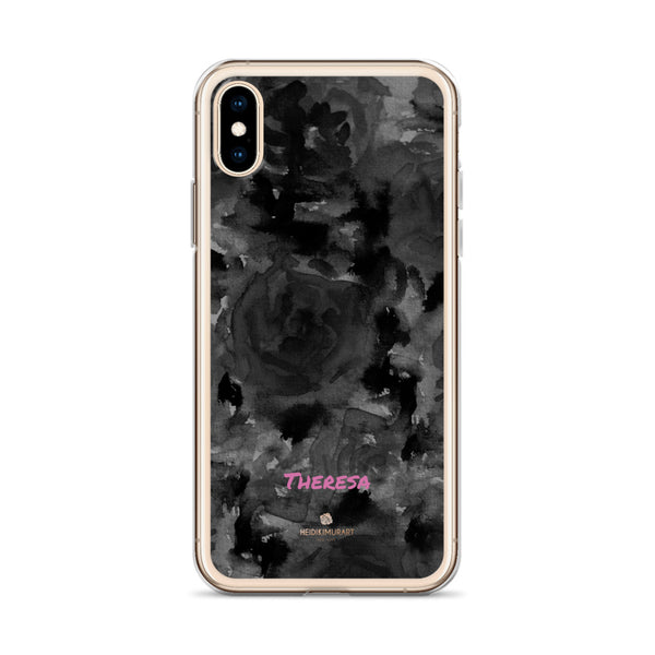 Personalized Black Floral iPhone Case, Abstract Watercolor Phone Case- Printed in USA/EU-Heidi Kimura Art LLC-Heidi Kimura Art LLC