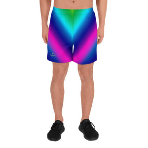 Blue Purple Futuristic Chevron Rainbow Ombre Print Men's Athletic Long Shorts- Made in EU-Men's Long Shorts-XS-Heidi Kimura Art LLC