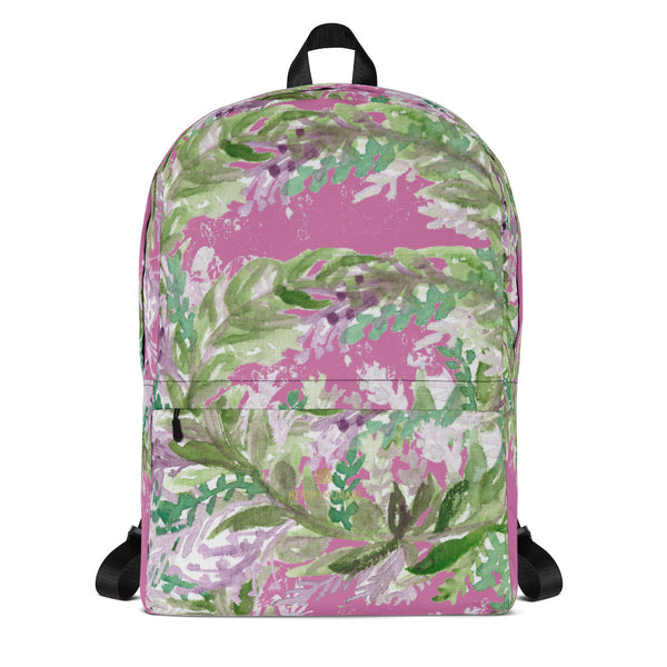 Pink Lavender Floral Print Women's Laptop Designer Backpack- Made in USA/EU--Heidi Kimura Art LLC Pink Lavender Backpack, Best Floral Print Designer Medium Size (Fits 15" Laptop) Water Resistant College Unisex Backpack for Travel/ School/ Work - Made in USA/ Europe  