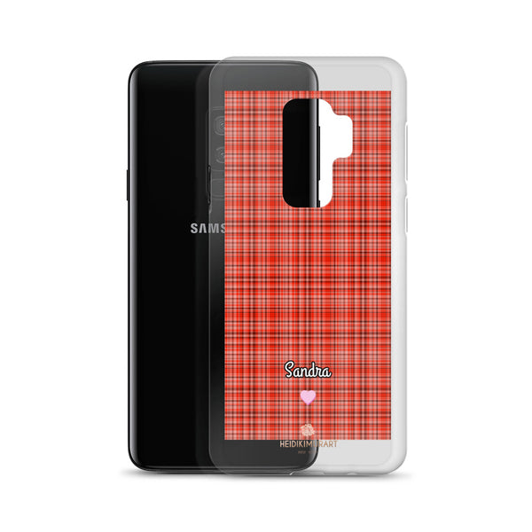 Personalized Red Plaid Samsung Case, Custom Name Tartan Print Phone Case-Heidi Kimura Art LLC-Heidi Kimura Art LLC