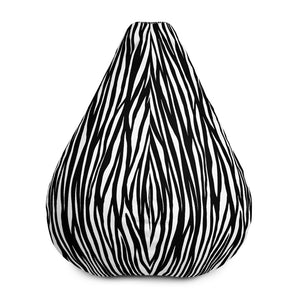 Black White Zebra Animal Print Water Resistant Polyester Bean Sofa Bag- Made in Europe-Bean Bag-Bean Bag w/ Filling-Heidi Kimura Art LLC