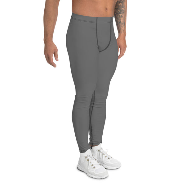 Concrete Gray Men's Leggings, Solid Color Basic Essential Men's Leggings Tights Pants - Made in USA/EU (US Size: XS-3XL)Sexy Meggings Men's Workout Gym Tights Leggings