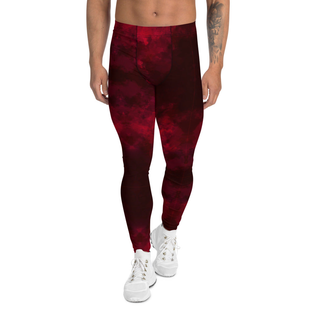 Red Abstract Men's Leggings, Gradient Meggings Compression Tights-Made in USA/EU-Heidi Kimura Art LLC-XS-Heidi Kimura Art LLC Red Abstract Men's Leggings, Tie Dye Print Men's Leggings Tights Pants - Made in USA/EU (US Size: XS-3XL)Sexy Meggings Men's Workout Gym Tights Leggings