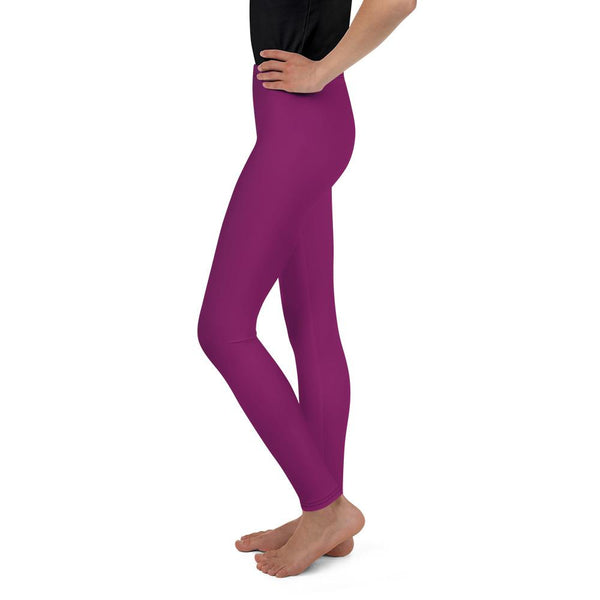 Dark Purple Solid Color Premium Youth Girl or Boy Gym Comfy Leggings - Made in USA-Youth's Leggings-Heidi Kimura Art LLC