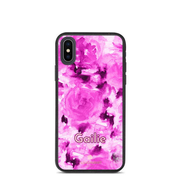 Custom Name Pink Floral iPhone Case, Biodegradable Phone Case-Heidi Kimura Art LLC-iPhone X/XS-Heidi Kimura Art LLC
