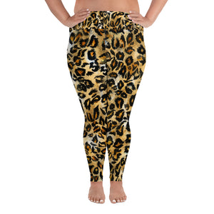 Leopard Print Plus Size Leggings, Women's Animal Print Long Yoga Pants-Made in USA/EU-Women's Plus Size Leggings-2XL-Heidi Kimura Art LLC