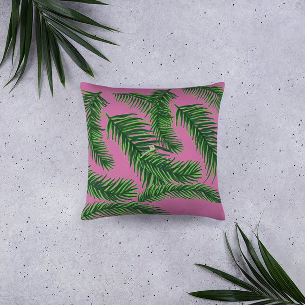 Pink Green Tropical Palm Leaf Designer 20”x12”, 18"x18" Basic Pillow-Made in USA-Pillow-20×12-Heidi Kimura Art LLC