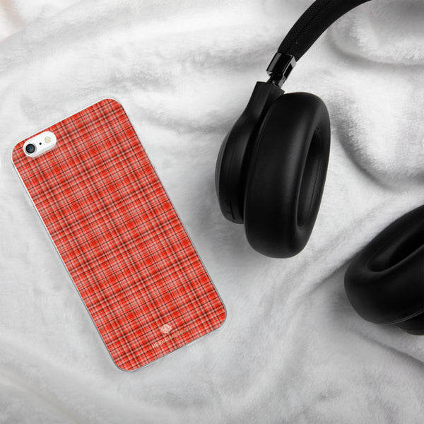 Red Plaid Print iPhone Case, Tartan Print Phone Case-Printed in USA/EU-Heidi Kimura Art LLC-Heidi Kimura Art LLC