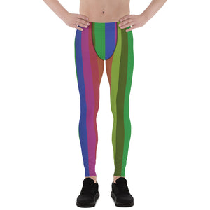 Rainbow Colorful Vertical Stripe Vintage-Style Men's Leggings Meggings- Made in USA/EU-Men's Leggings-XS-Heidi Kimura Art LLC