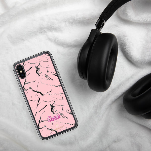 Custom Name Marble Print iPhone Case, Pink Marble Print Phone Case-Heidi Kimura Art LLC-Heidi Kimura Art LLC