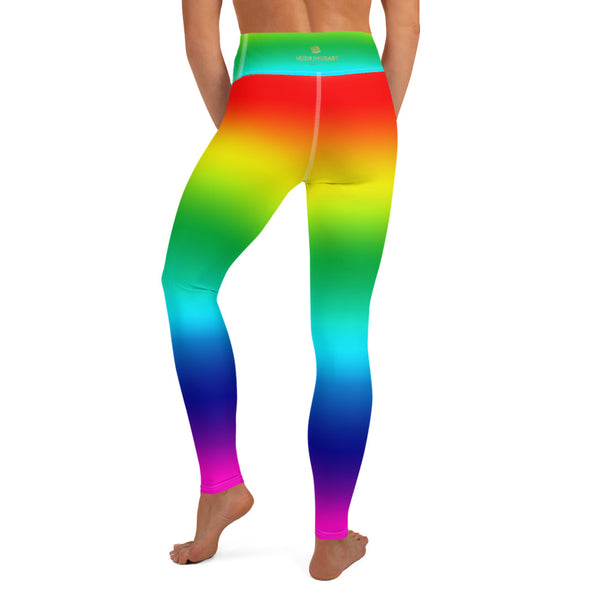 Rainbow Women's Yoga Leggings, Gay Pride Premium Workout Long Tights-Made in USA/EU-Heidi Kimura Art LLC-Heidi Kimura Art LLC