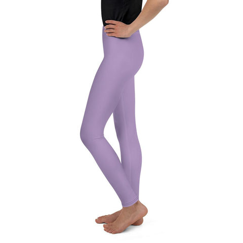 Lavender Purple Solid Color Youth Gym Sports Comfy Tights Leggings- Made in USA/EU-Youth's Leggings-Heidi Kimura Art LLC