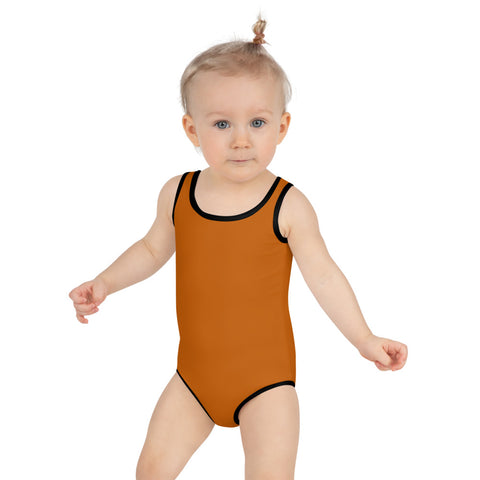 Earth Brown Girls Swimwear, Solid Color Print Kids Swimsuit-Heidi Kimura Art LLC-2T-Heidi Kimura Art LLC