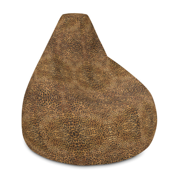 Brown Leopard Bean Bag Chair w/ filling-Made in EU-Heidi Kimura Art LLC-Heidi Kimura Art LLC Brown Leopard Bean Bag, Animal Print Designer Large Sofa Chair w/ filling Water Resistant Polyester Bean Sofa Bag W: 58"x H: 41" With Filling Or Bean Bag Cover- Made in Europe, Portable Large Bean Bag Sofa Seat  